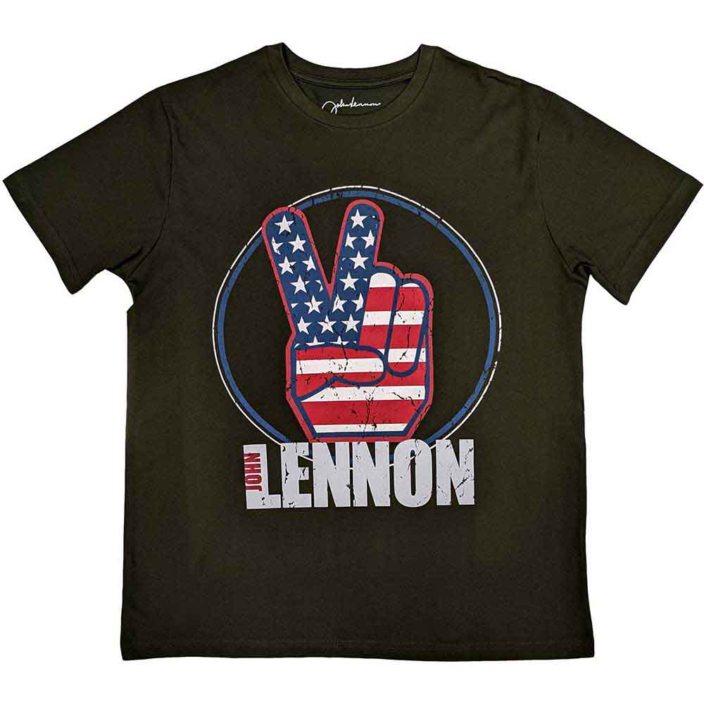 John Lennon | Peace Fingers US Flag - T-Shirt Green