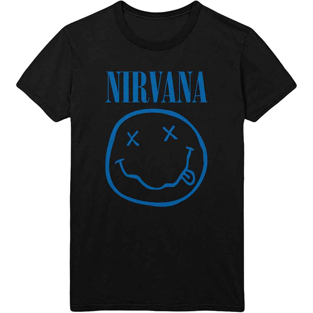 Nirvana | Blue Happy Face - T-Shirt Black