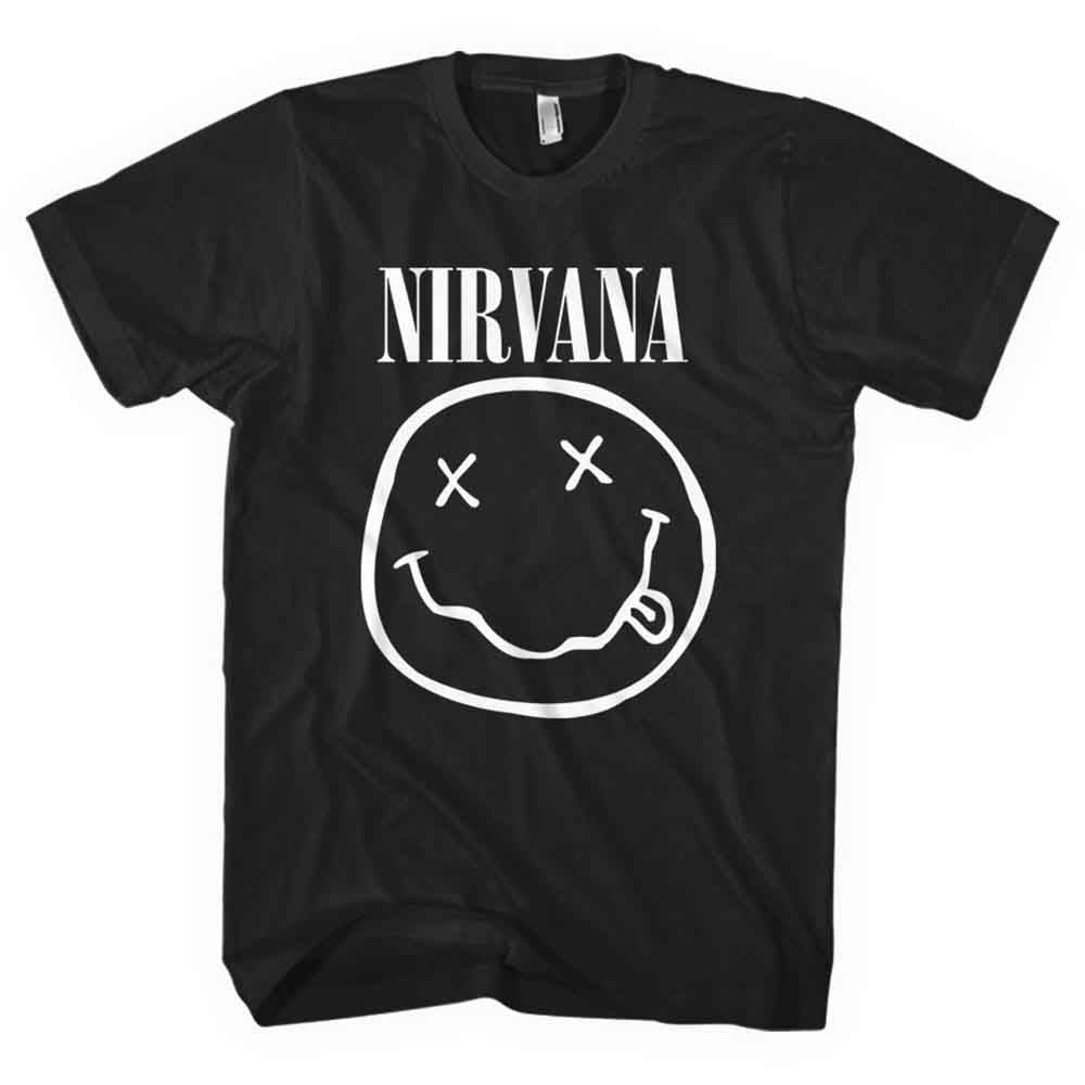 Nirvana | White Happy Face - T-Shirt Black