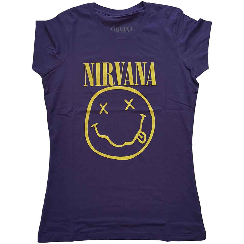 Nirvana | Yellow Happy Face - T-Shirt Purple