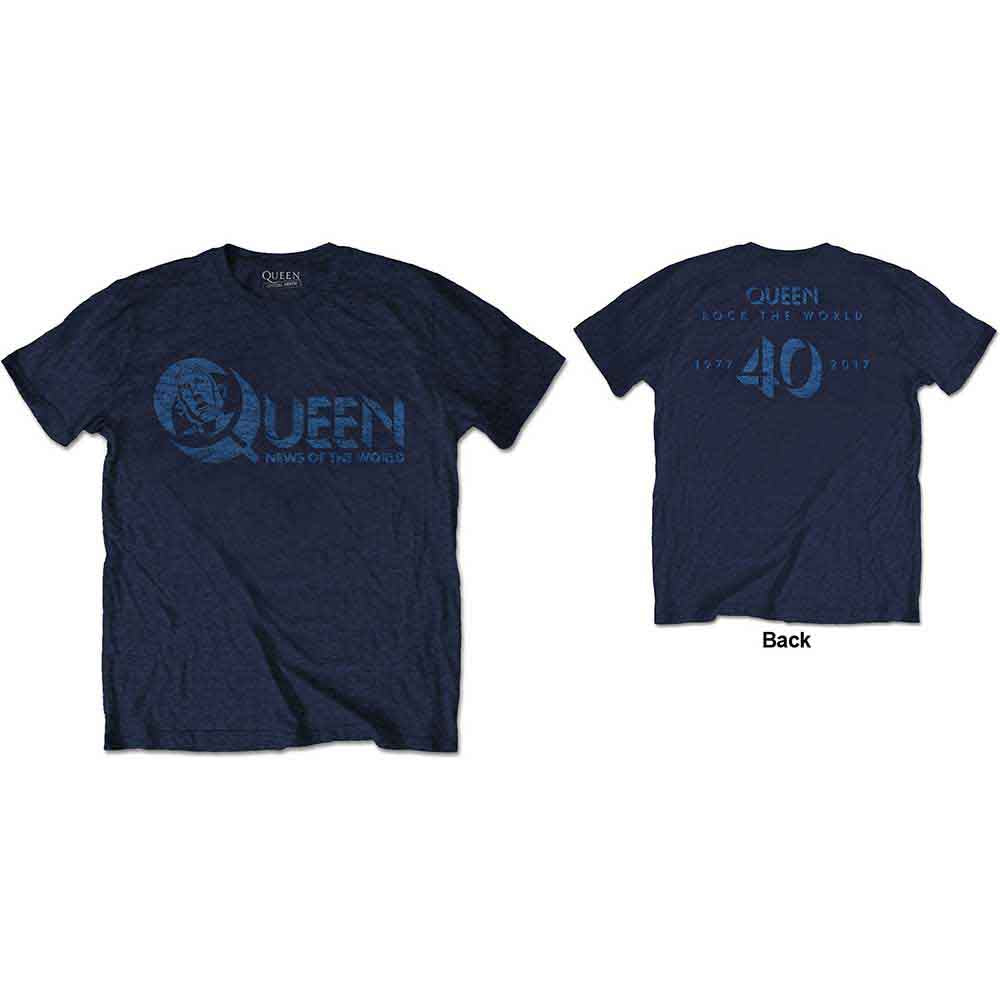 Queen | News of the World 40th Vintage Logo - T-Shirt Blue