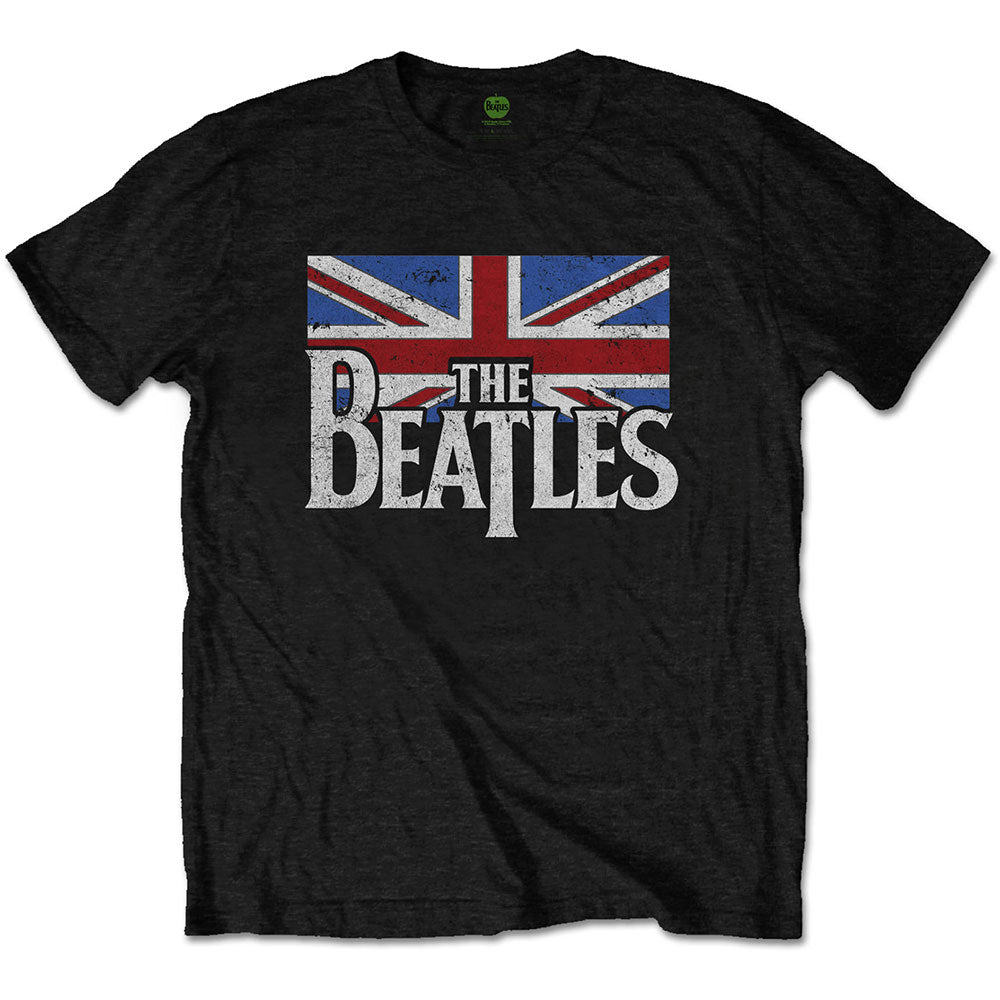 The Beatles | Drop T Logo & Vintage Flag - T-Shirt Black