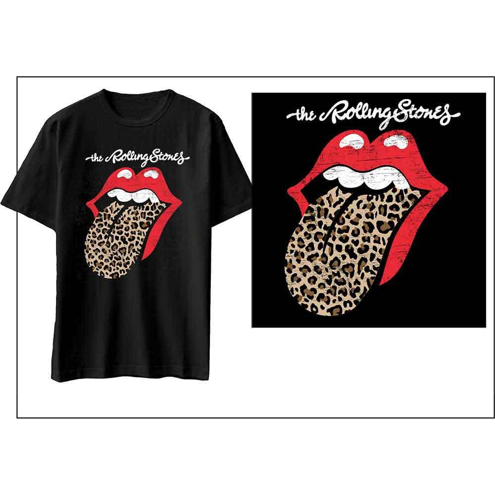The Rolling Stones | Leopard Print Tongue - T-Shirt Black