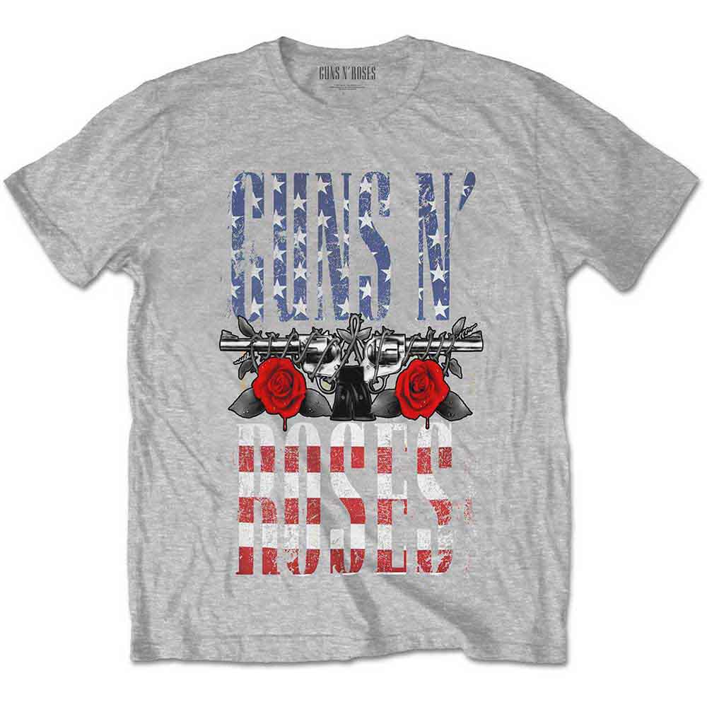 Guns N' Roses | US Flag in Logo - T-Shirt Grey