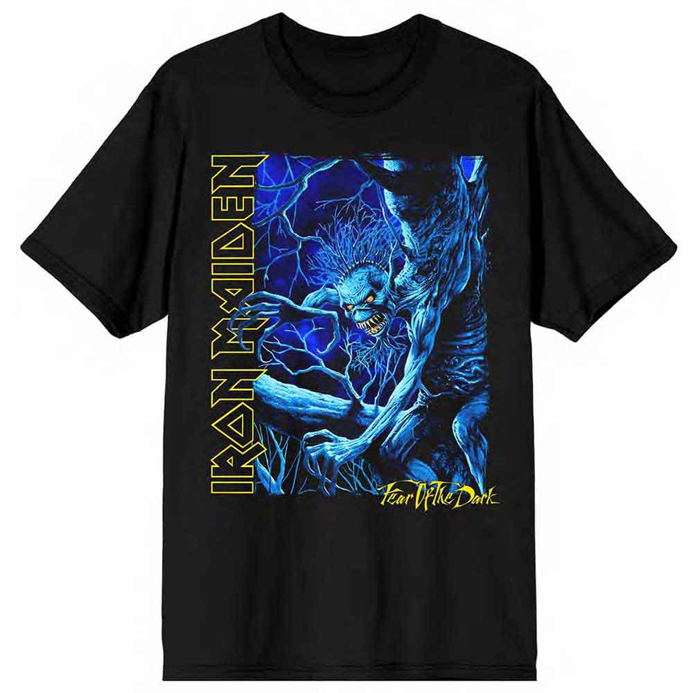 Iron Maiden | Fear of the Dark Blue Tone Eddie Vertical Logo - T-Shirt Black