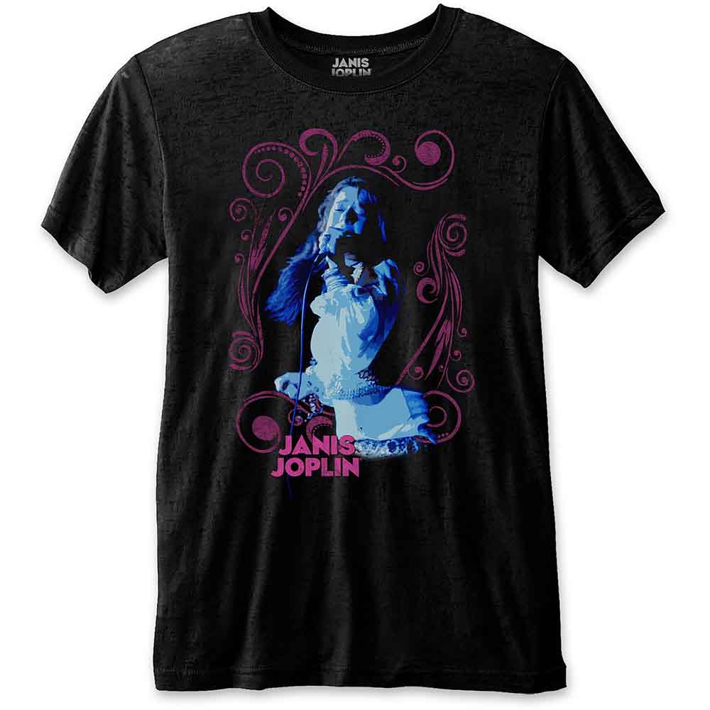 Janis Joplin | Floral Frame - T-Shirt Black