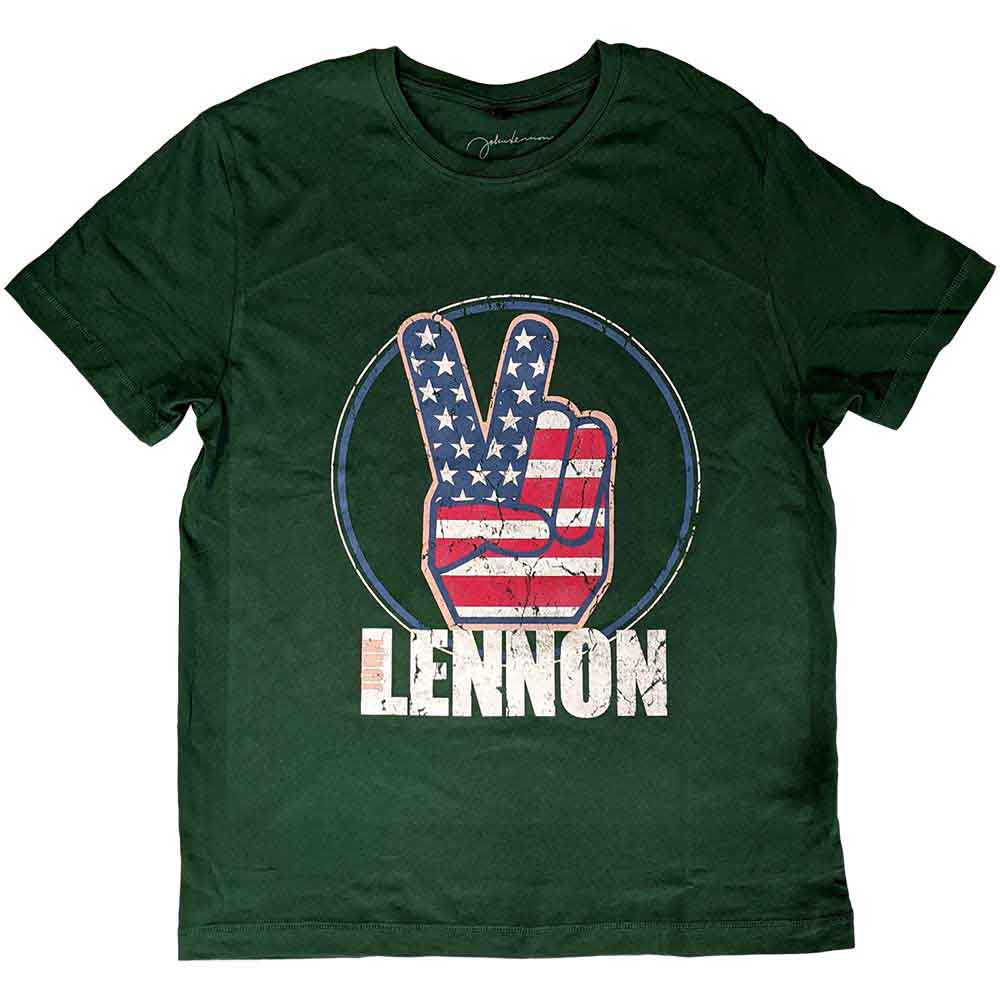 John Lennon | Peace Fingers US Flag - T-Shirt Green