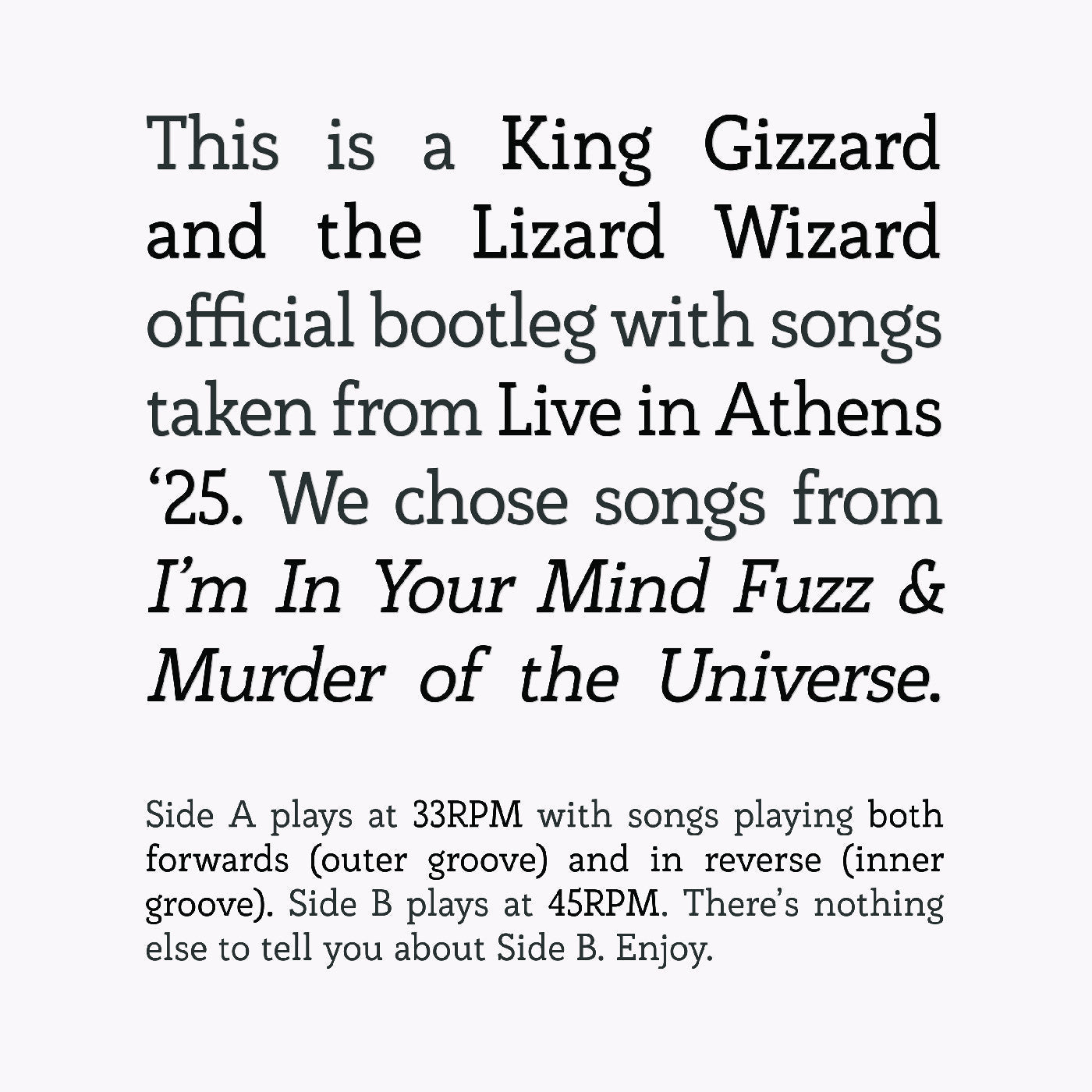 King Gizzard and the Lizard Wizard | Songs From I'M In Your Mind Fuzz & Murder Of The Universe Live In Athens '25 - Vinyl