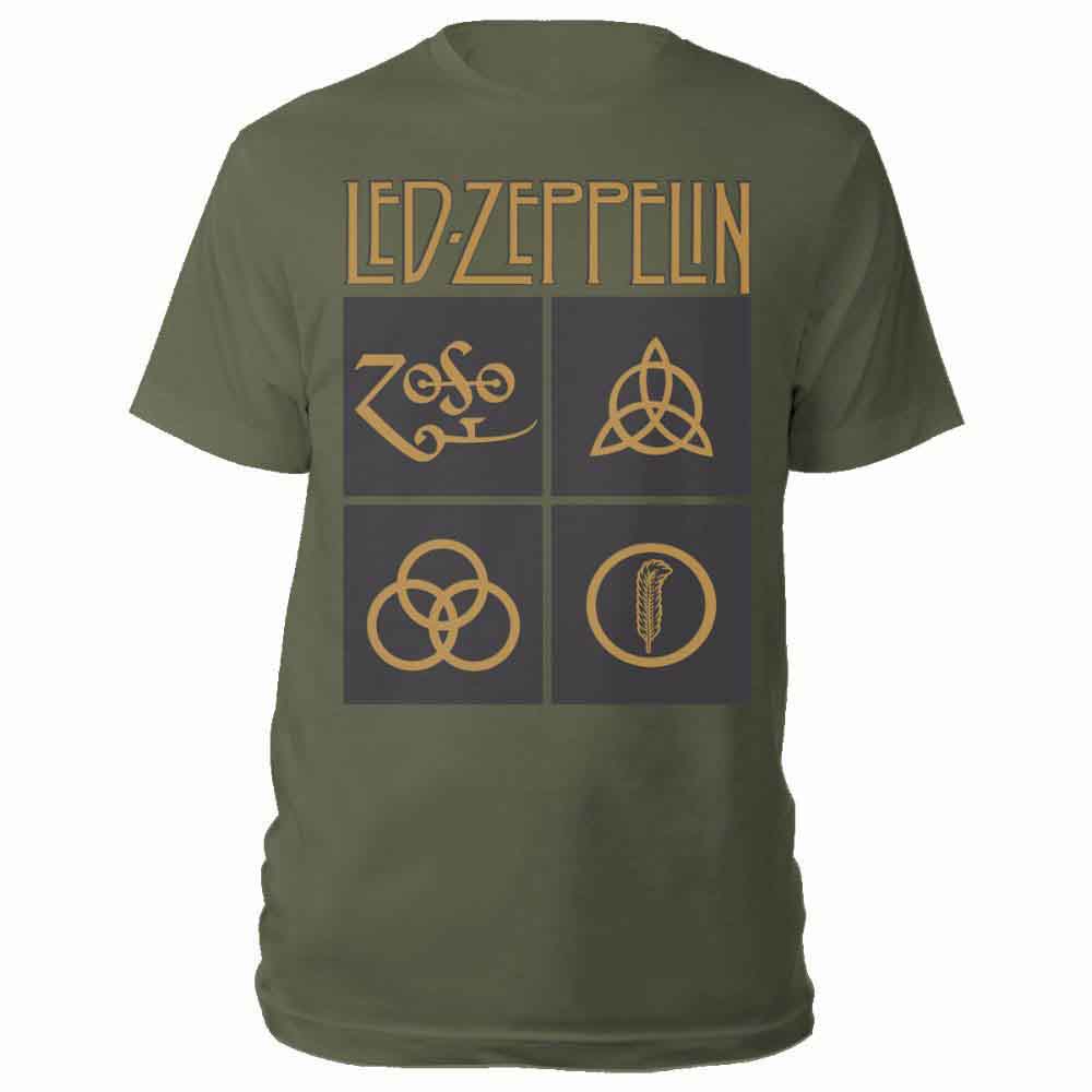 Led Zeppelin | Gold Symbols in Black Square - T-Shirt Green