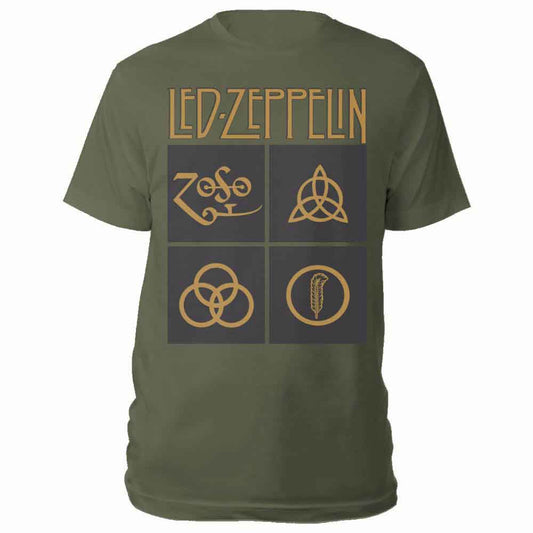 Led Zeppelin | Gold Symbols in Black Square - T-Shirt Green