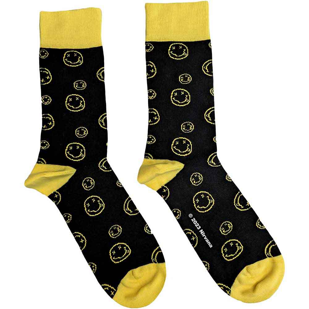 Nirvana | Outline Happy Faces - Socks Black