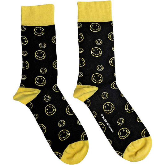 Nirvana | Outline Happy Faces - Socks Black
