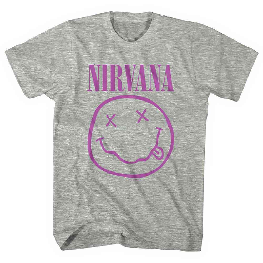Nirvana | Purple Happy Face - T-Shirt Grey