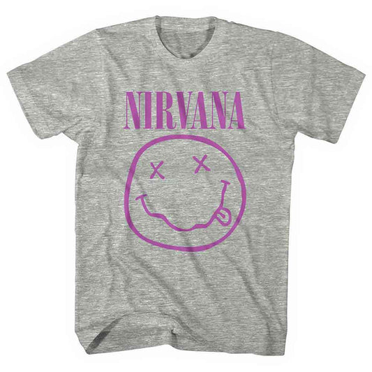 Nirvana | Purple Happy Face - T-Shirt Grey