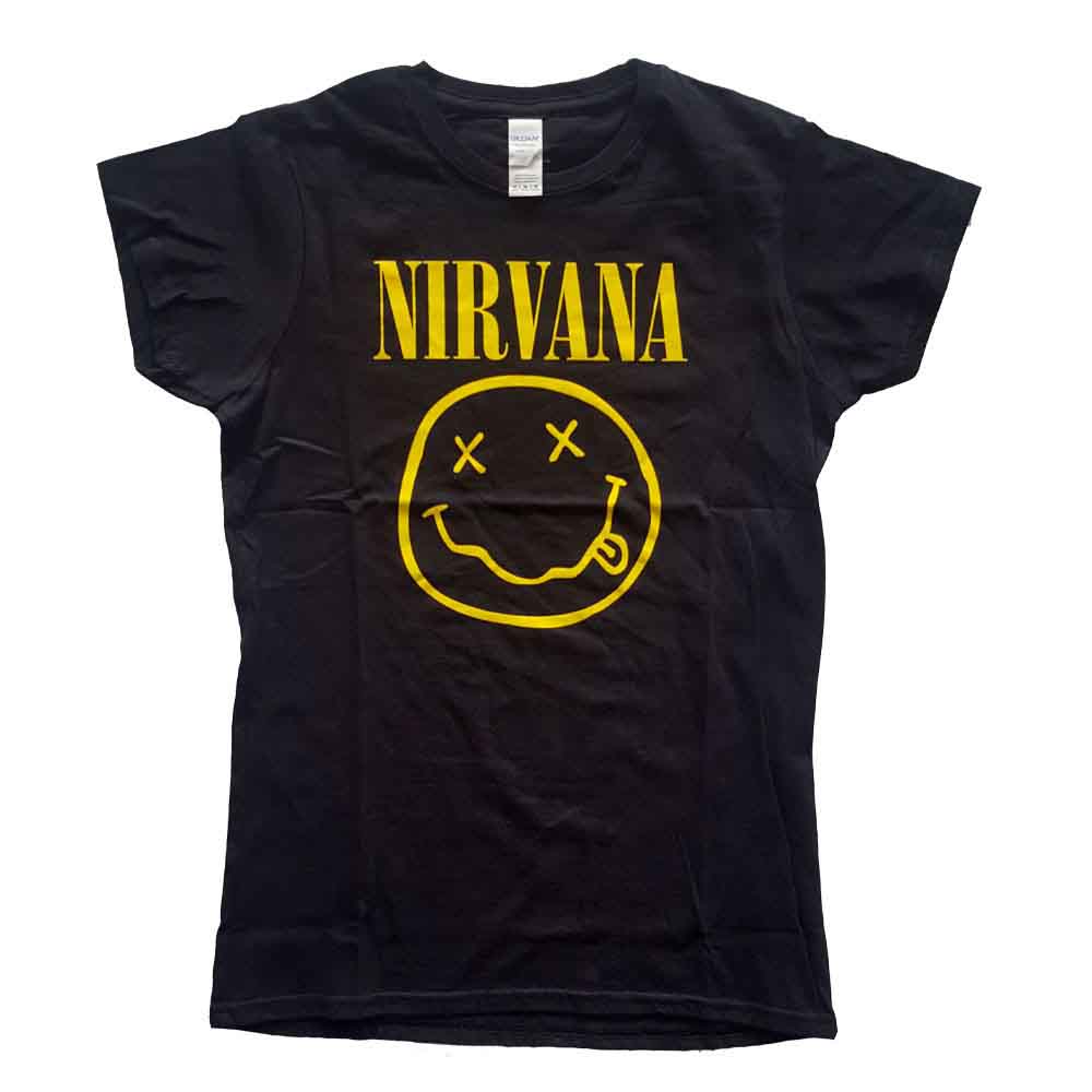 Nirvana | Yellow Happy Face - T-Shirt Black