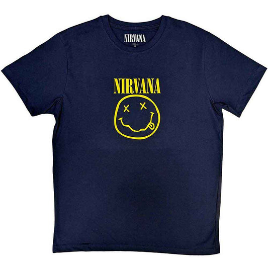 Nirvana | Yellow Happy Face - T-Shirt Blue