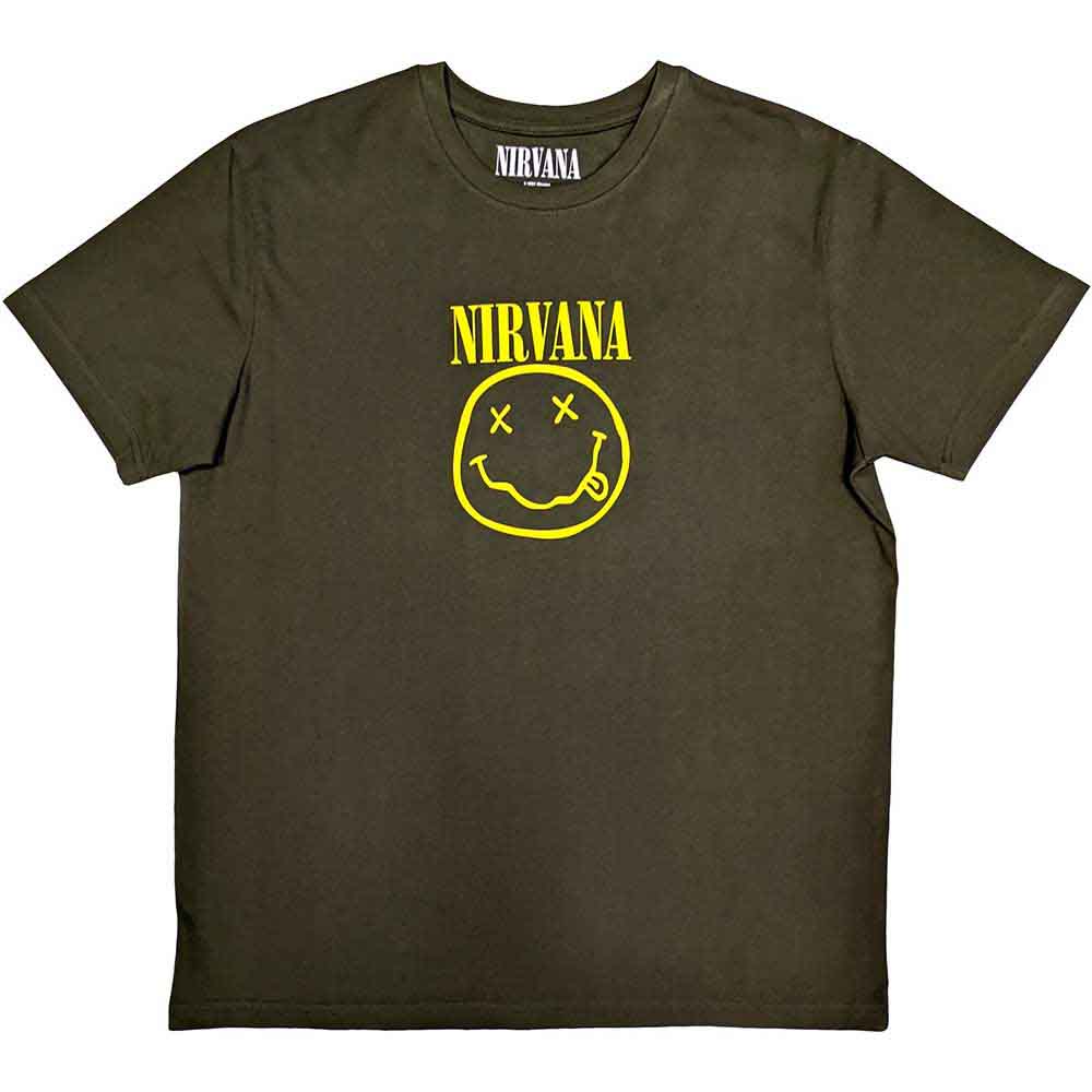 Nirvana | Yellow Happy Face - T-Shirt Green
