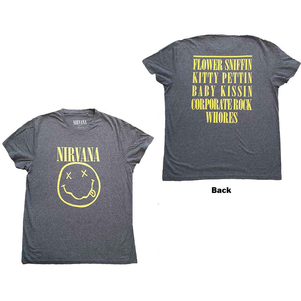 Nirvana | Yellow Happy Face - T-Shirt Grey