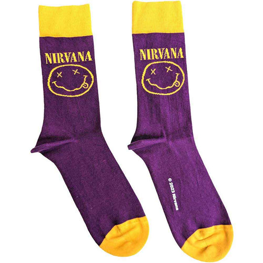 Nirvana | Yellow Happy Face - Socks Purple