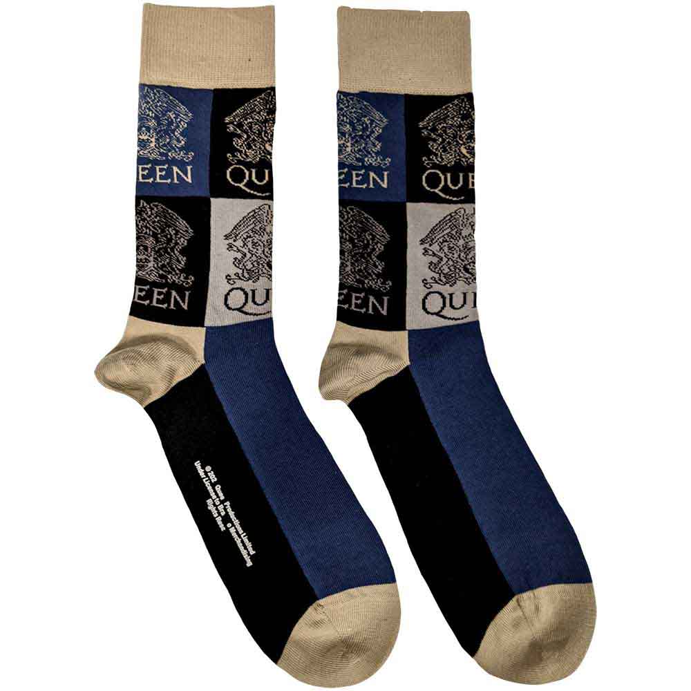 Queen | Crest Blocks - Socks Blue