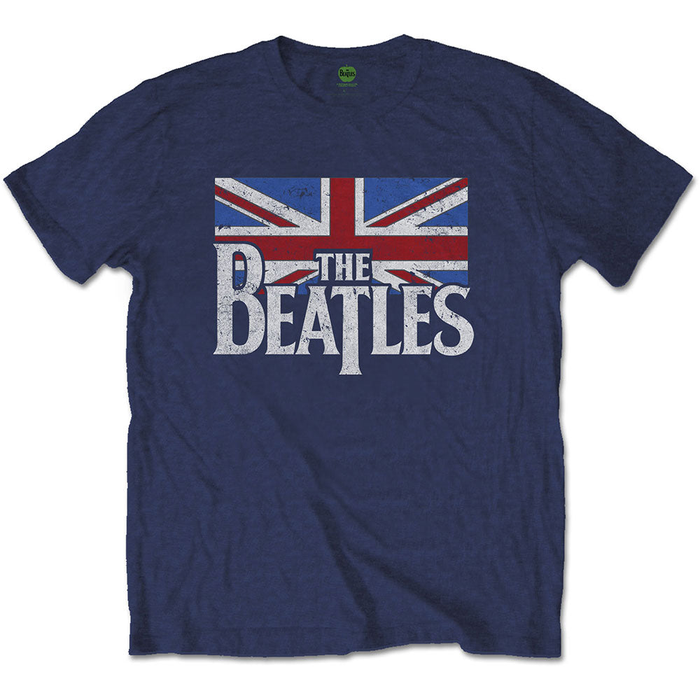 The Beatles | Drop T Logo & Vintage Flag - T-Shirt Blue