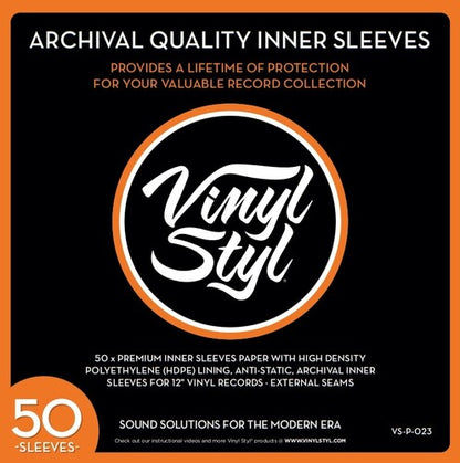 Vinyl Styl | Vinyl Styl® 12 Inch Archival Inner Record Sleeves - HDPE-Lined - 50 Count (White) - Inner Record Sleeves