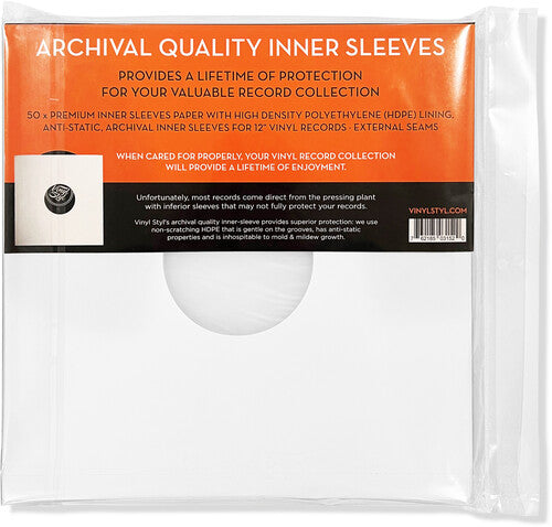 Vinyl Styl | Vinyl Styl® 12 Inch Archival Inner Record Sleeves - HDPE-Lined - 50 Count (White) - Inner Record Sleeves