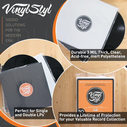 Vinyl Styl | Vinyl Styl® 12 Inch Record Outer Sleeve Polyethylene - 1000 Count Bulk (Clear) (Large Item, Ships in Own Container) - Sleeves